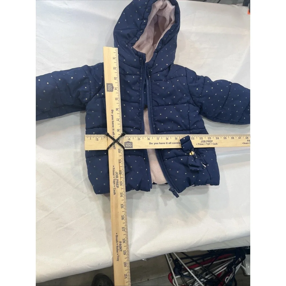 Carters Full Zip Puffer Jacket Girls 2t Navy Blue‎ Hooded Insulated Lined Coat